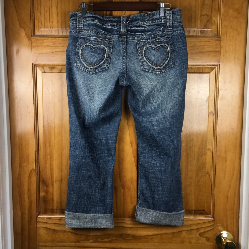 Y2k Hydraulic Womens Heart Pocket Cropped Jeans Blue Sz 9/10 Capris 2000s Girly